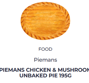 Piemans Chicken & Mushroom Pies - 6x190g